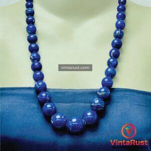 Lapis Lazuli Blue Bead Necklace, Vintage Lapis Stone Single Strand Graduated